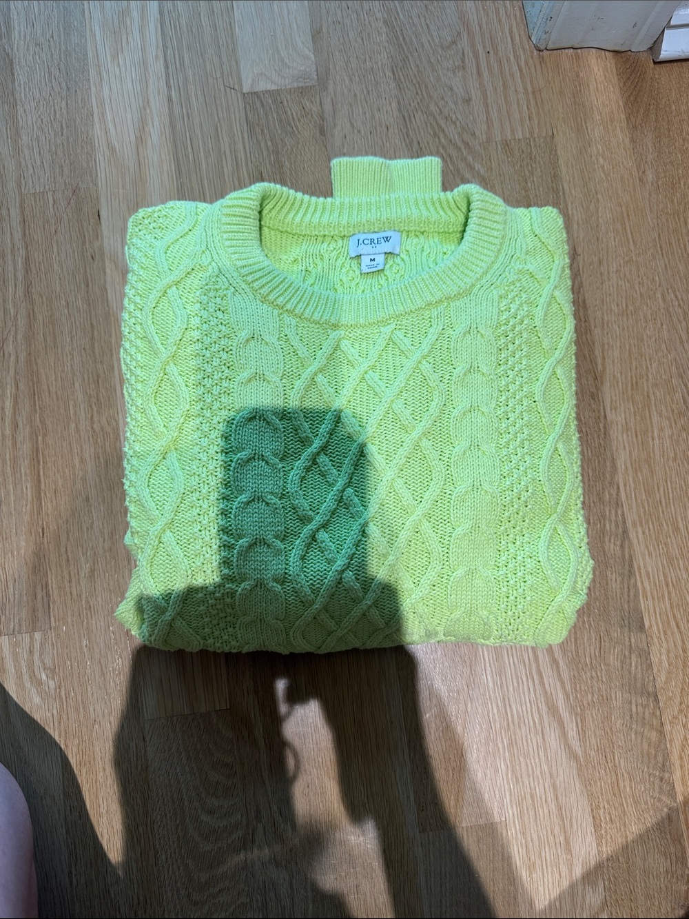 J. Crew Neon Lime Cable Knit Crewneck Sweater